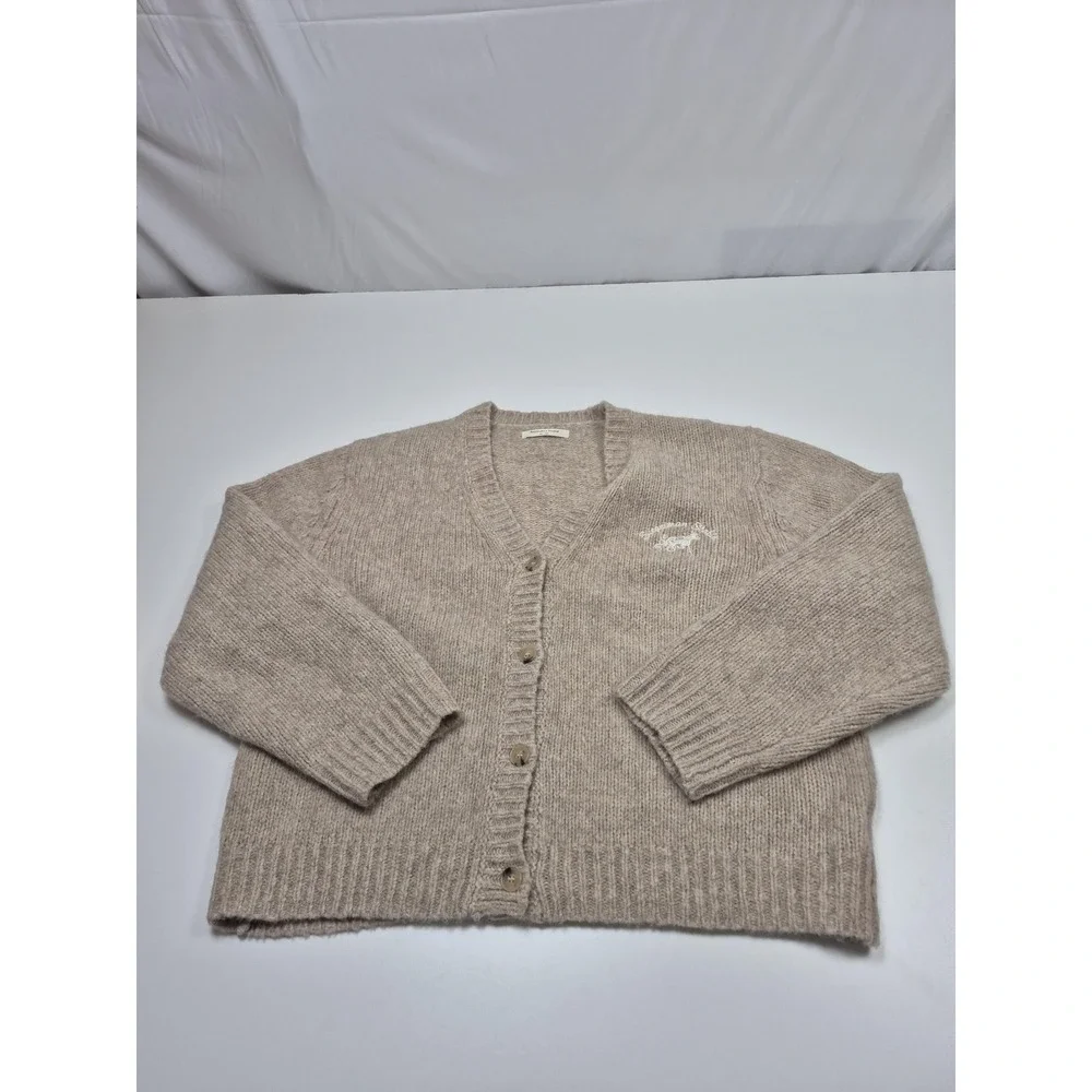Siegelman Stable Knit Cardigan Beige Yak Alpaca Wool V Neck Women's S/Medium